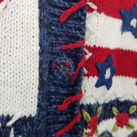 Heirloom Collectibles Cardigan Sweater Women M America USA Teacher Patriotic VTG - Picture 3 of 15